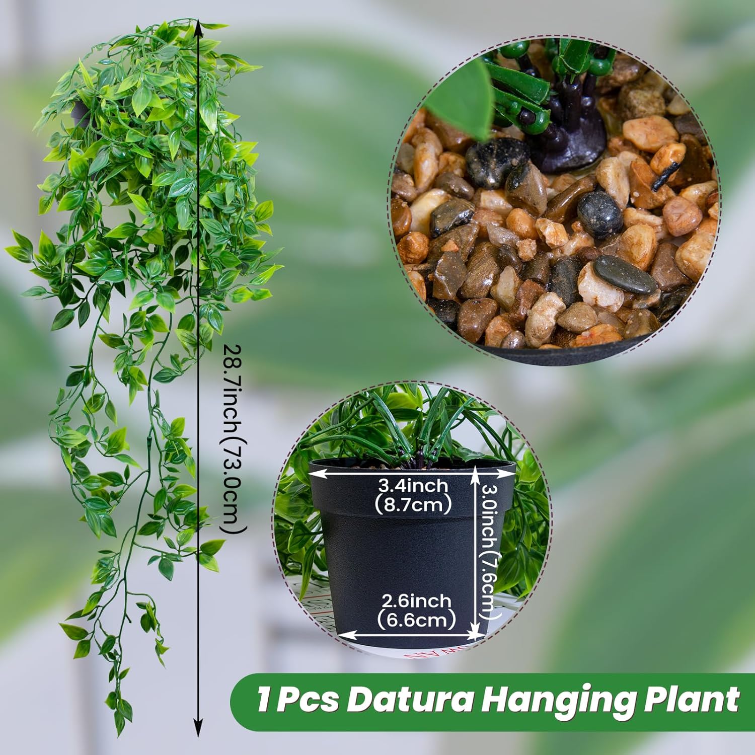 LUZOGA Fake Hanging Plant with Pot Black