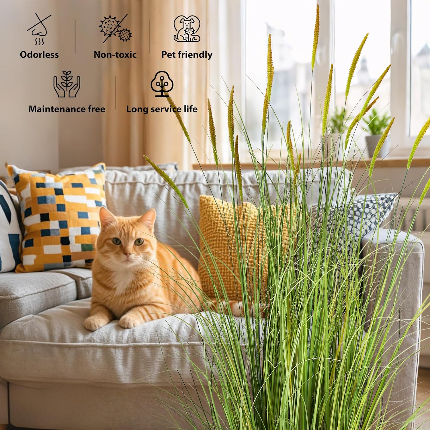 KOL Artificial Cattail Reed Grass Plants 3ft 2 Pack