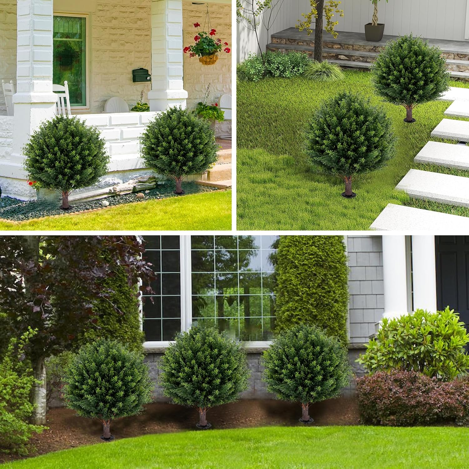 Artificial Cedar Topiary Ball Tree 23 Set of 2 UV Resistant Faux Shrubs