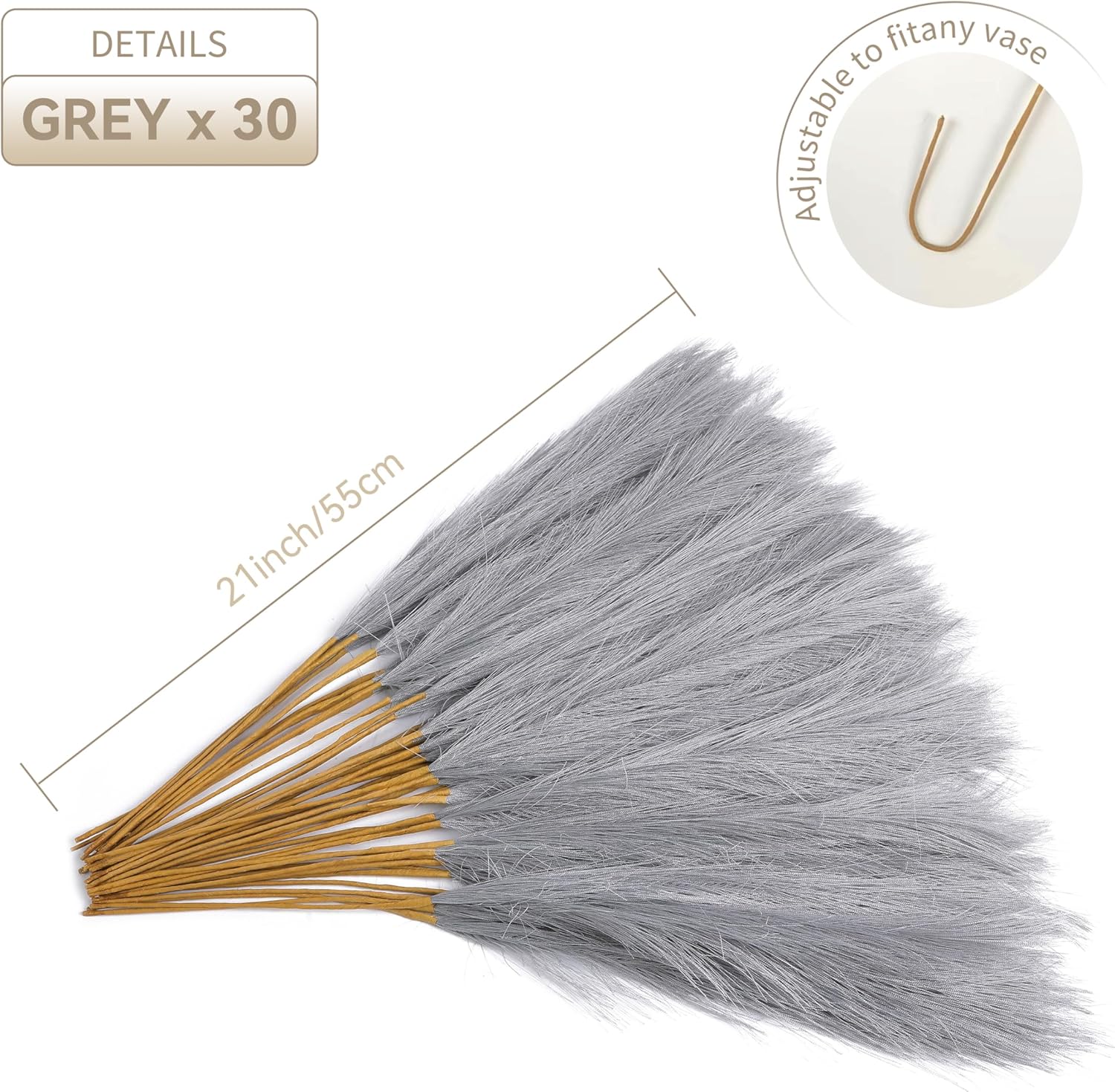 30pcs 22 Inch Grey Faux Pampas Grass Decor
