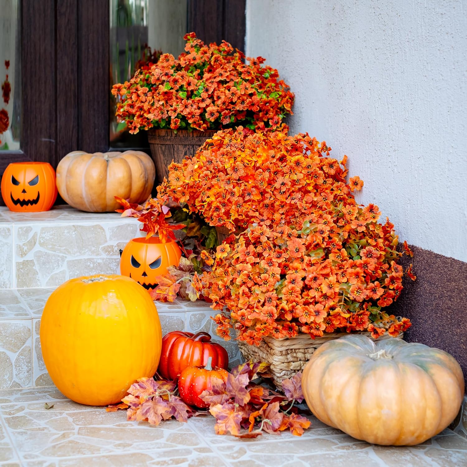 AXYLEX Artificial Fall Flowers 16 Bundle Outdoor Decor
