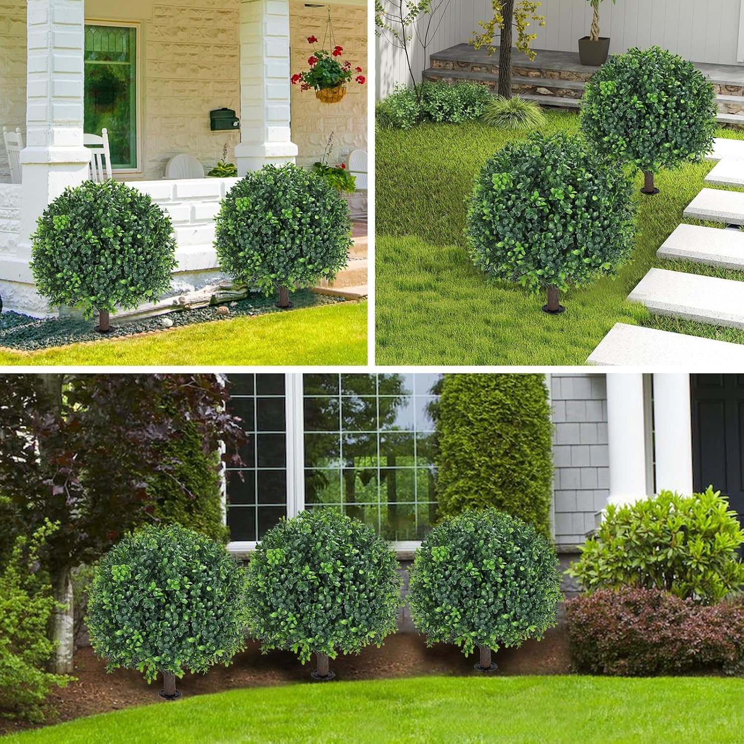 Artificial Boxwood Topiary Ball Tree 24 Set of 2