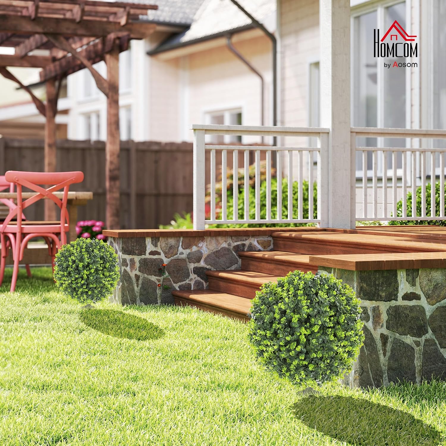 HOMCOM Artificial Boxwood Topiary Ball with Ground Stake