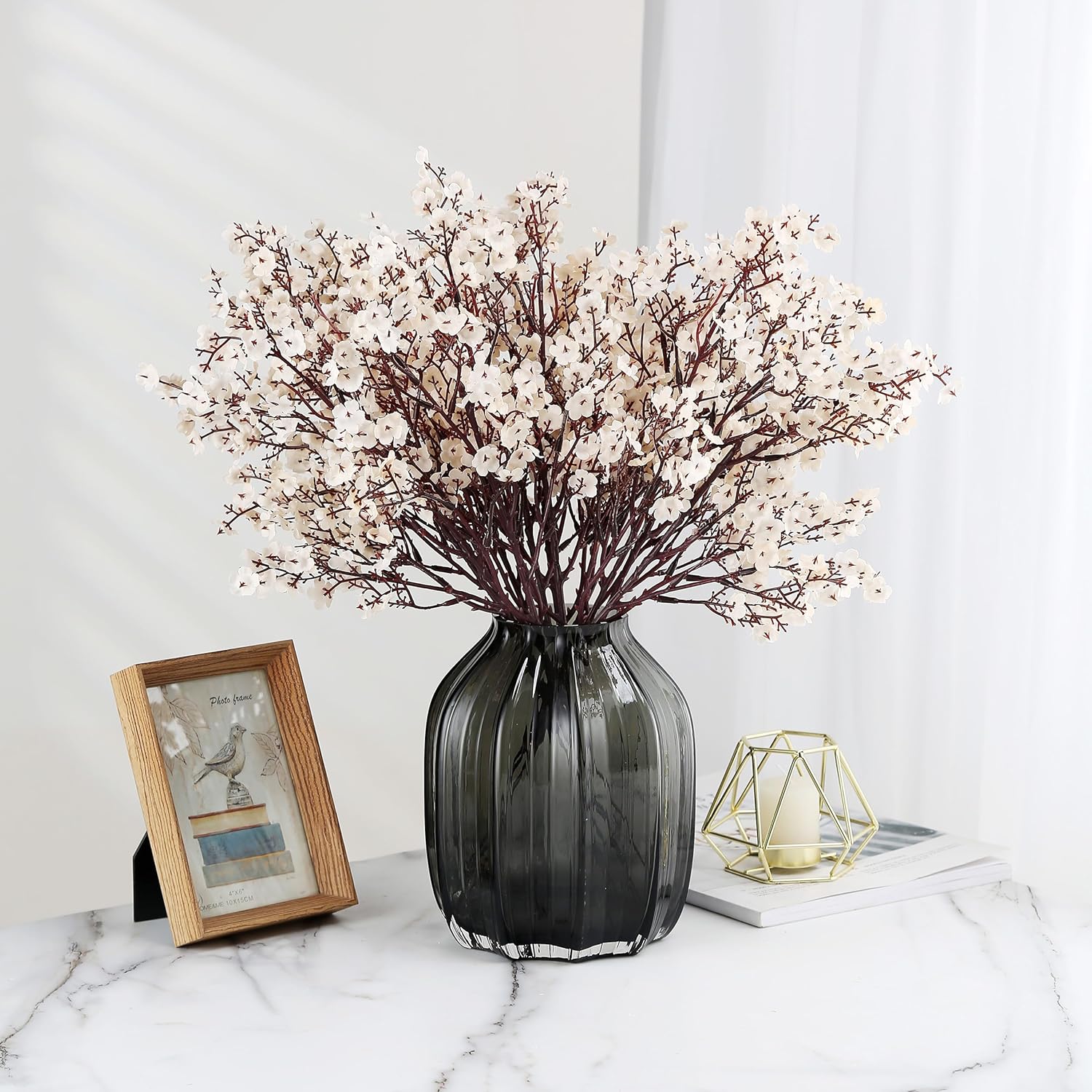 JAKY-Global Artificial Babys Breath Flowers 6 Bundle Beige
