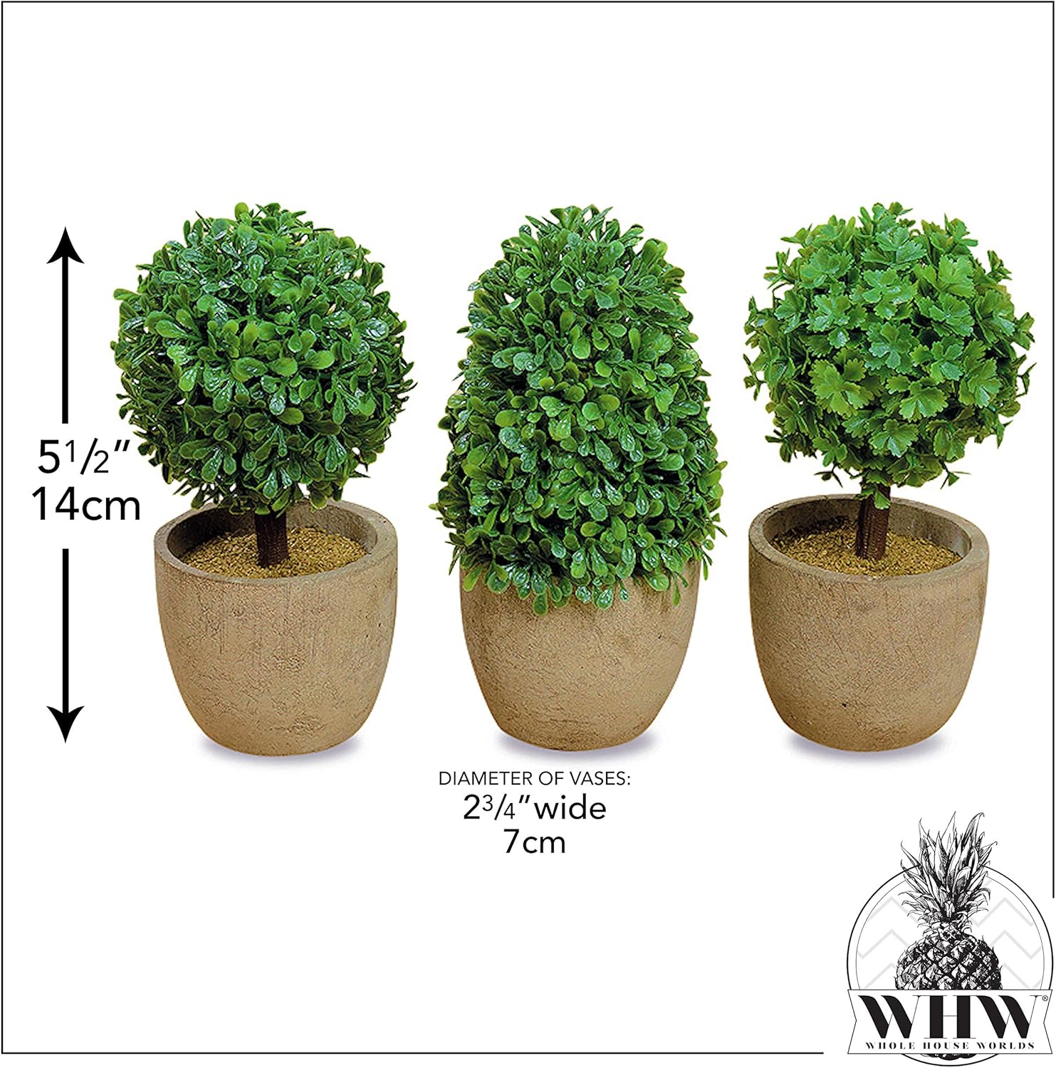 WHW Realistic Faux Boxwood Topiaries Set of 3
