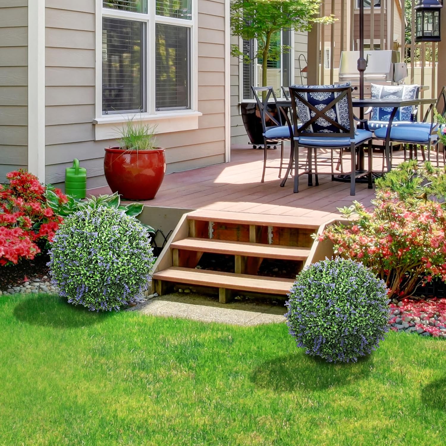 HOMCOM Artificial Boxwood Topiary Ball with Lavender Set of 2