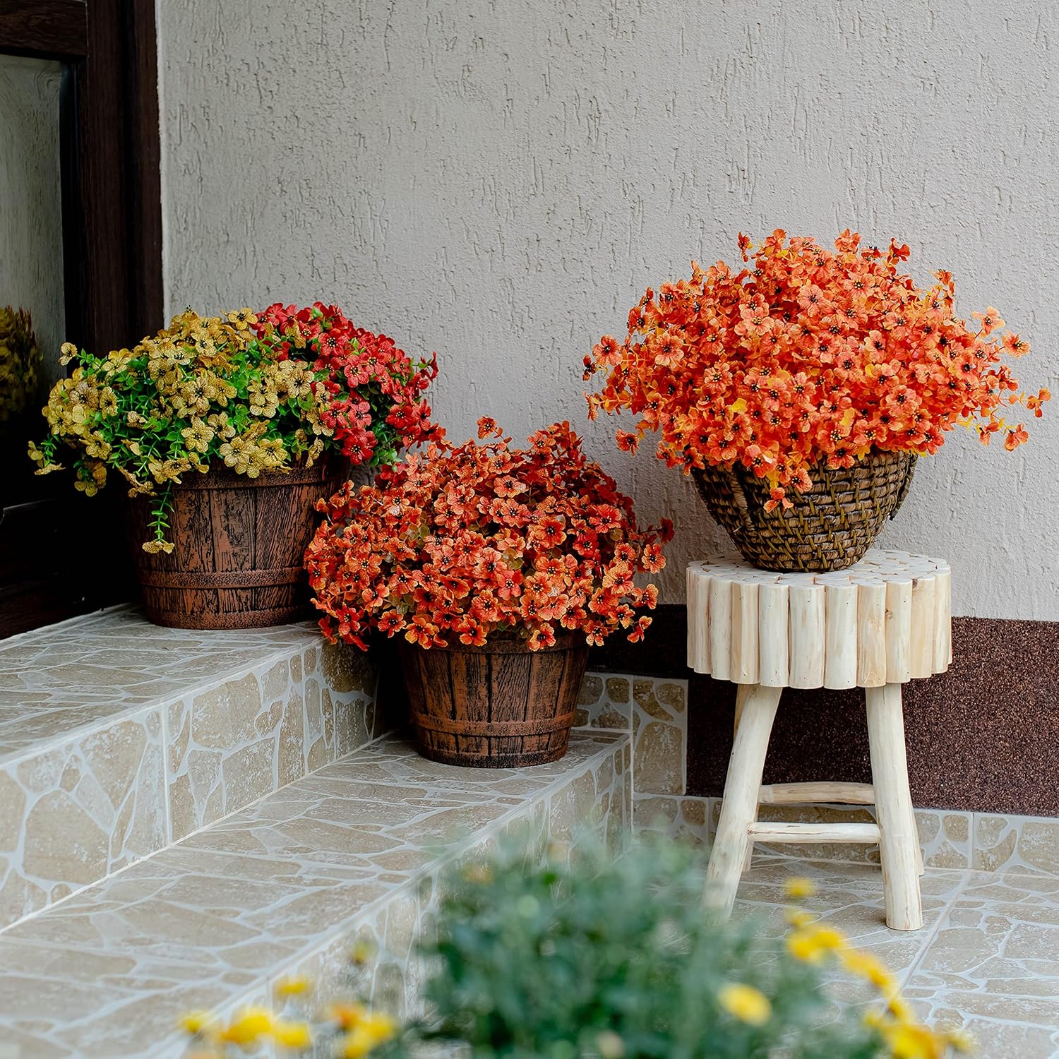 AXYLEX Artificial Fall Flowers 16 Bundle Outdoor Decor