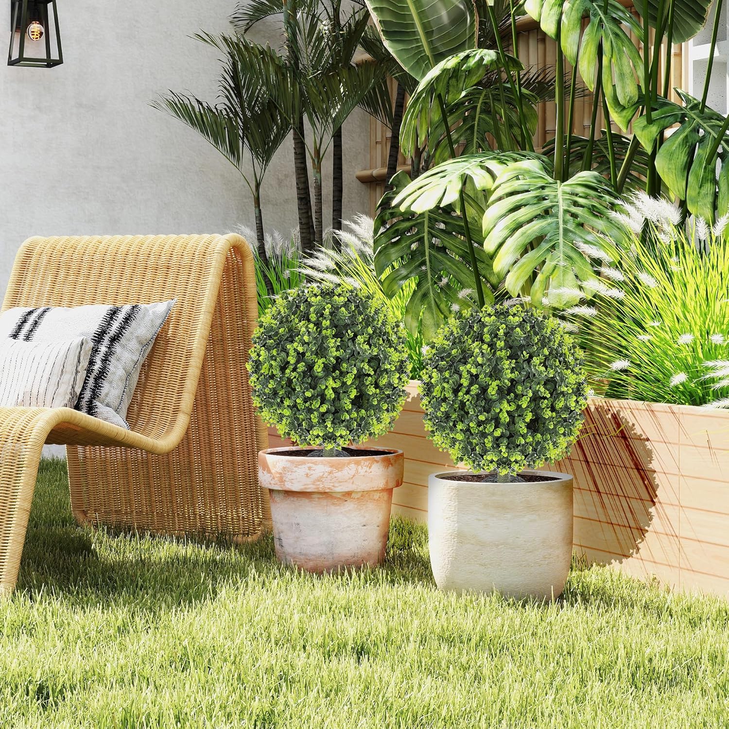 HOMCOM Artificial Boxwood Topiary Ball with Ground Stake
